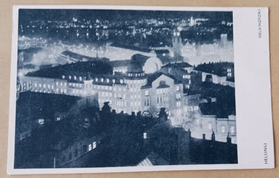 Helsinki, keskustaa yövalaistuksessa, p. 1951