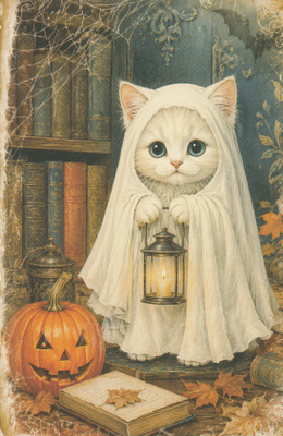 Halloween pienellä valkoisella kissalla kummitusasu