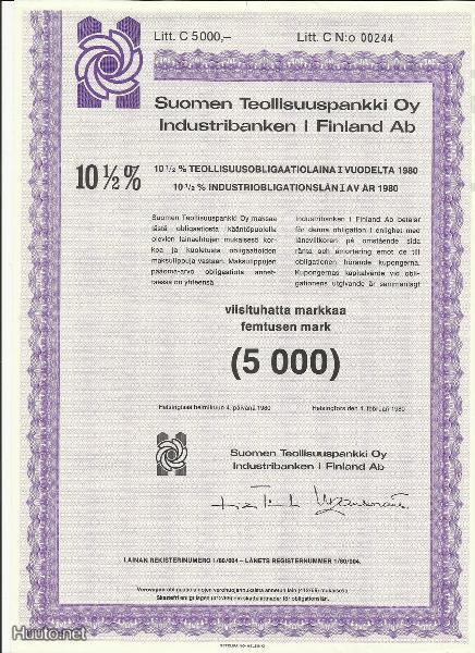 Suomen Teollisuuspankki OY:n obligatiolaina I 1980
