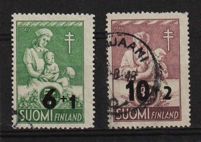 1947 Tuberkuloosi ylipainama-merkit leimattuina ja **