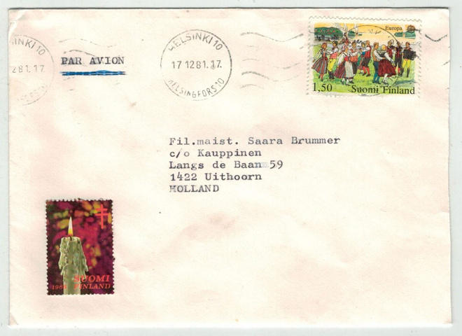 1981 Eurooppa 1,50 mk kirje Hollantiin
