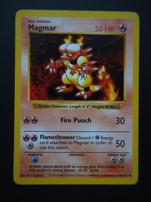 Pokemon kortti Shadowless Magmar Base set