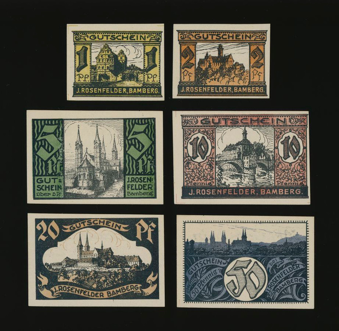 Saksa Notgeld 1, 2, 5, 10, 20, 50 Pfg, Bamberg