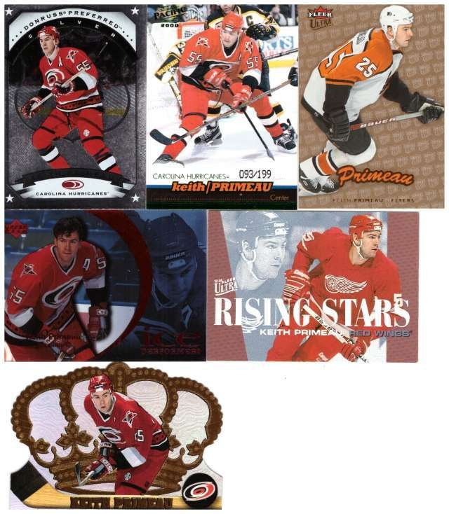 6 x KEITH PRIMEAU Flyers, Hurricanes, Red Wings Erik. ym