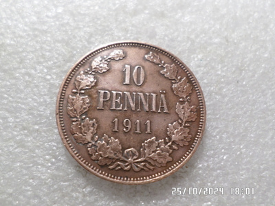 10 penniä 1911 Kulkematon patinoin alkua. ,