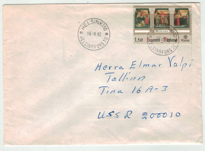 1992 Eurooppa 1,50 mk loistoleimainen kirje Viroon