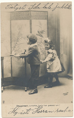 Tyttö ja poika -vanha Carte Postale