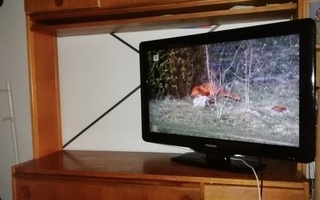 Iskun puinen hyllykkö kirjahylly teak viilua ruskea+pulpetti