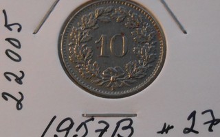 SVEITSI  10 Rappen  v. 1957B   KM#27    Circ