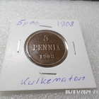 5 penniä 1908 kulkematon tasaisesti hieman patinoitunut - pikkukuva 1