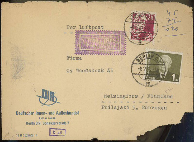 DDR Mi 343 ym lentokirje Suomeen