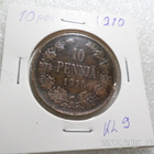 10 penniä 1910 kulkematon , tasaisesti patinoitunut . - pikkukuva 5