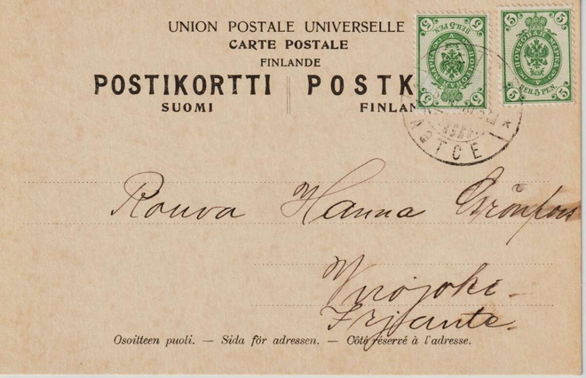 1910 2x5p Rengasmerkit Tetom>Vuojoki Postikortissa