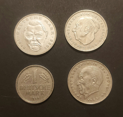 Saksa 1 DM ja 2 DM kolikot 4 kpl (1950–1988)