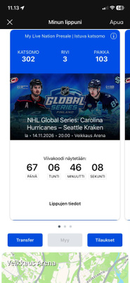Carolina Hurricanes - Seattle Kraken la 14.11 VeikkausAreena
