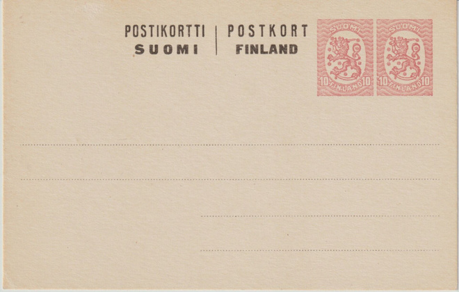 1917 puhdas, kirjoittamaton 2x10p ehiökortti