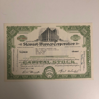 Stewart-Warner Corporation osakekirja