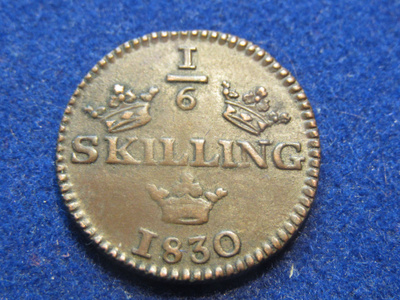 1/6 skilling 1830. Ruotsi-Sweden
