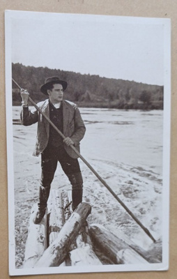Tukkimies sestomassa tukeillaan, mv pk, p. 1939
