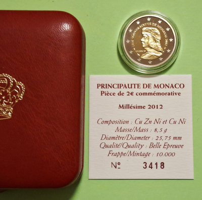 Monaco 2 € 2012 Proof, Lucien I, Monaco 1512 - 2012.