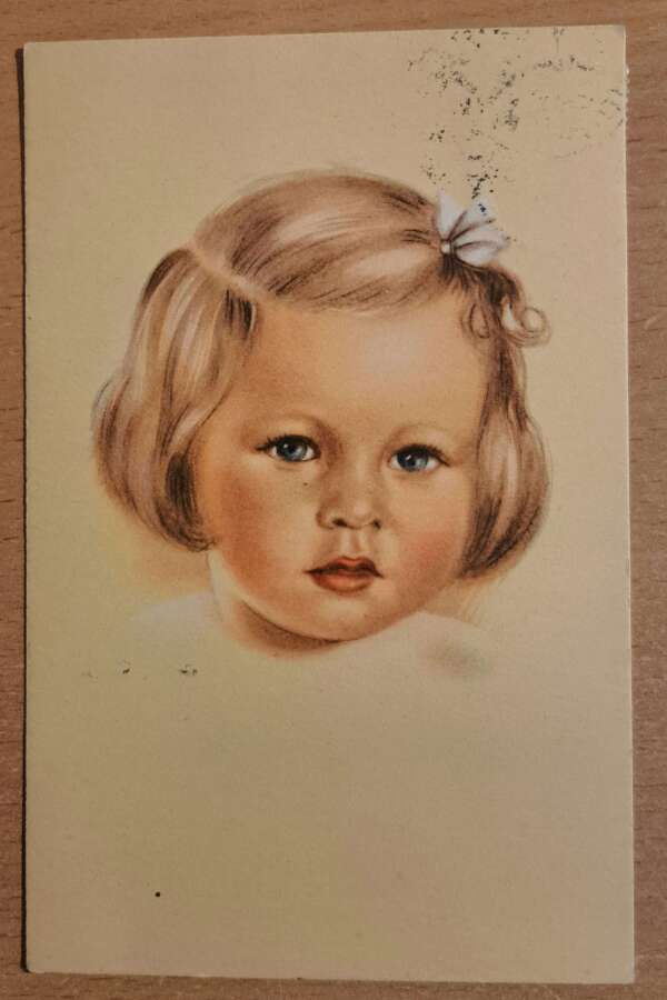 lapsi, tytön kasvokuva, kortti kulkenut 1948