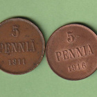 Suomi, kuparikolikot 5 penniä vuosilta 1911 ja 1916 - pikkukuva 2