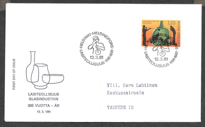Lasiteollisuus 300v 1991 FDC (LAPE 877)