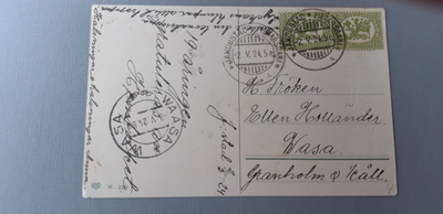 Tyylikäs vanha kukkakortti 1924, hienot leimat