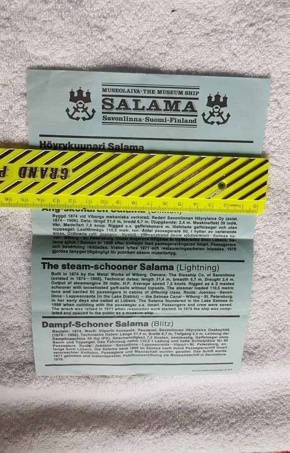 Höyrykuunari SALAMA esite 1978 Savonlinna