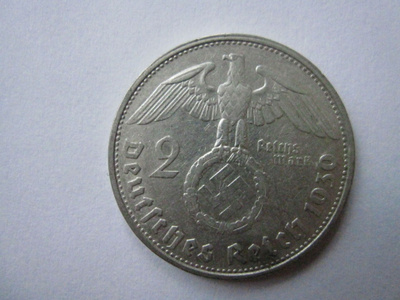 Natsi-Saksa 2 Reichsmark 1939 G Hindenburg
