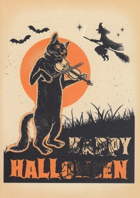 Halloween kissa soittaa viulua