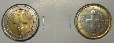 Cyprus. 2€ 2018, 1€ 2008.