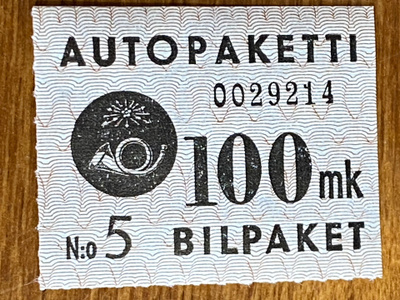 AUTOPAKETTIMERKKI 1949/50 100MK W2**