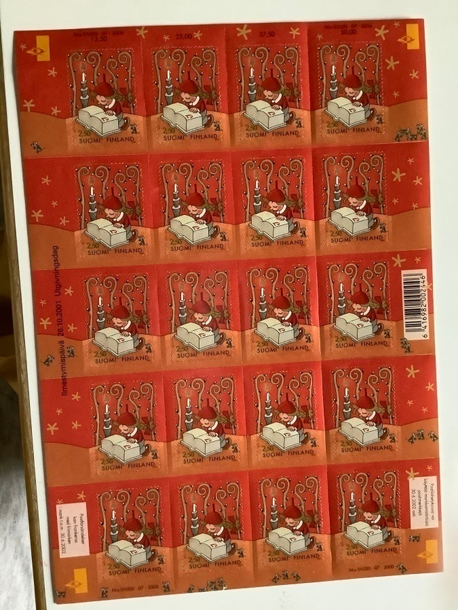 Joulu tonttutyttö postimerkkiarkki 2001 Suomi