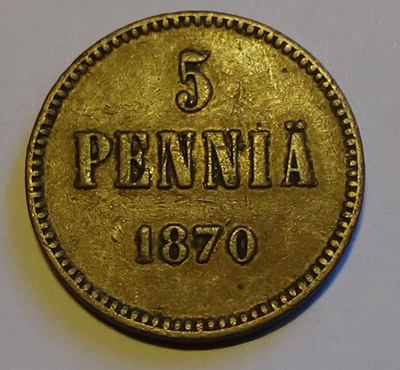 1870 5 penniä kl7/6