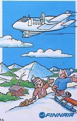 Kelkkamäessä plus Finnair lentokone