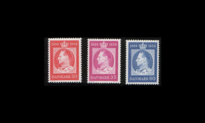 Tanska 371-3 ** Frederik IX 60v (1959)