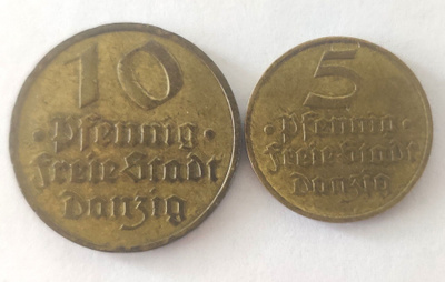 Danzig 10 pfenning ja 5 pfenning 1932