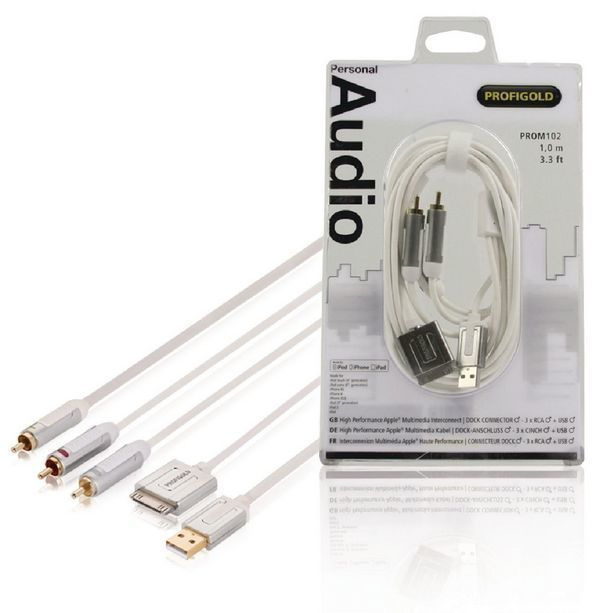 Profigold Apple Telakka - USB A uros + 3xRCA uros, 1m *UUSI*