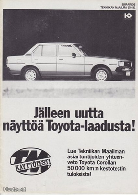 Toyota Corolla kestotesti -esite, 1981