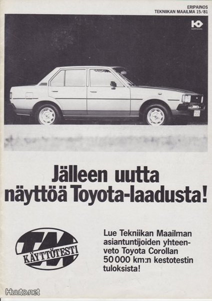 Toyota Corolla kestotesti -esite, 1981