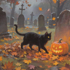 Halloween musta kissa hautausmaalla - pikkukuva 1