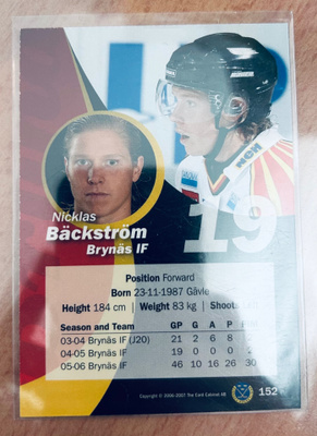 Nicklas Bäckström 2006–07 Card Cabinet #152 Brynäs IF
