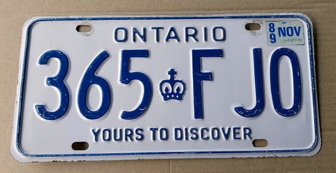 ONTARIO rekisterikilpi - verotarra 1989