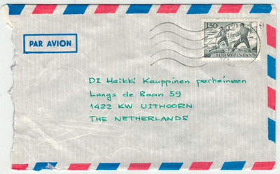 M63 1963 1,50 mk tukinuittajat lentokirje Holantiin
