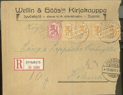 Weilin&Göös:in kirjakauppa J:kylä R-kirje 1919