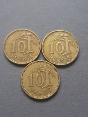 10 penniä 1963, 3kpl