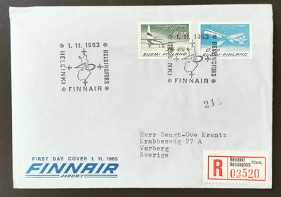 1963 FDC Lentoliikenne, R-kuori Ruotsiin
