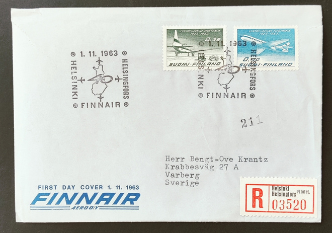 1963 FDC Lentoliikenne, R-kuori Ruotsiin
