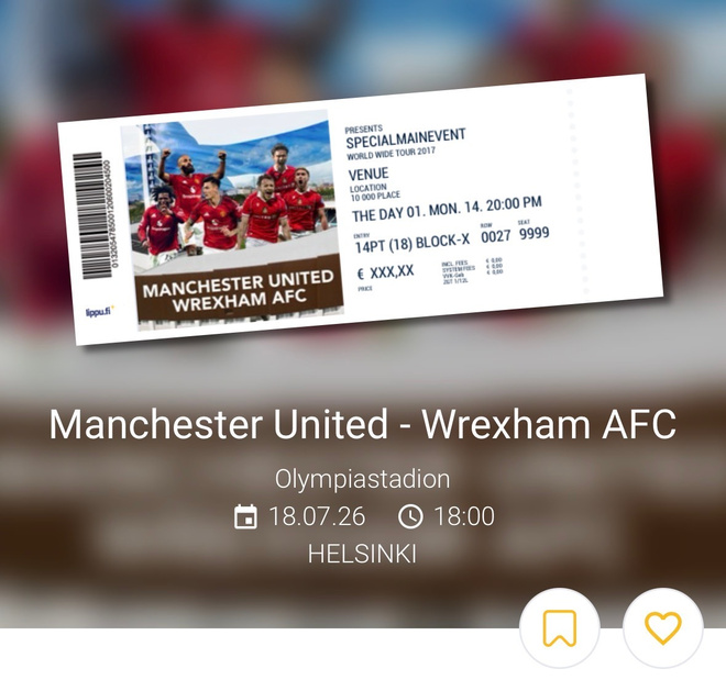 2 x pääsylippu Manchester United vs. Wrexham AFC